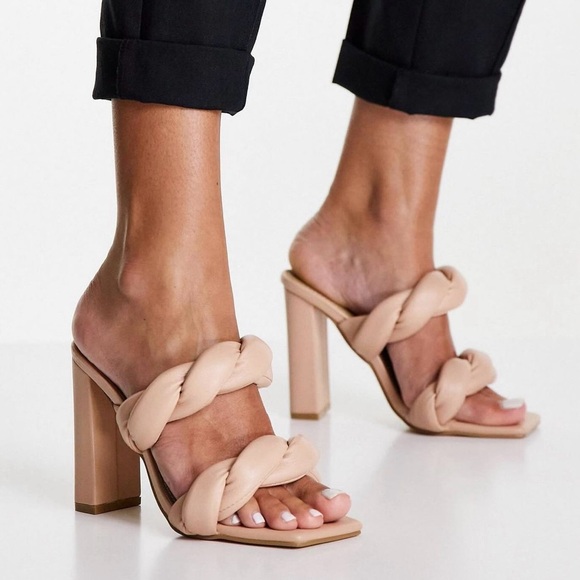 Open Edit twist straps block heel beige sandals women Size 6.5M - Picture 2 of 13